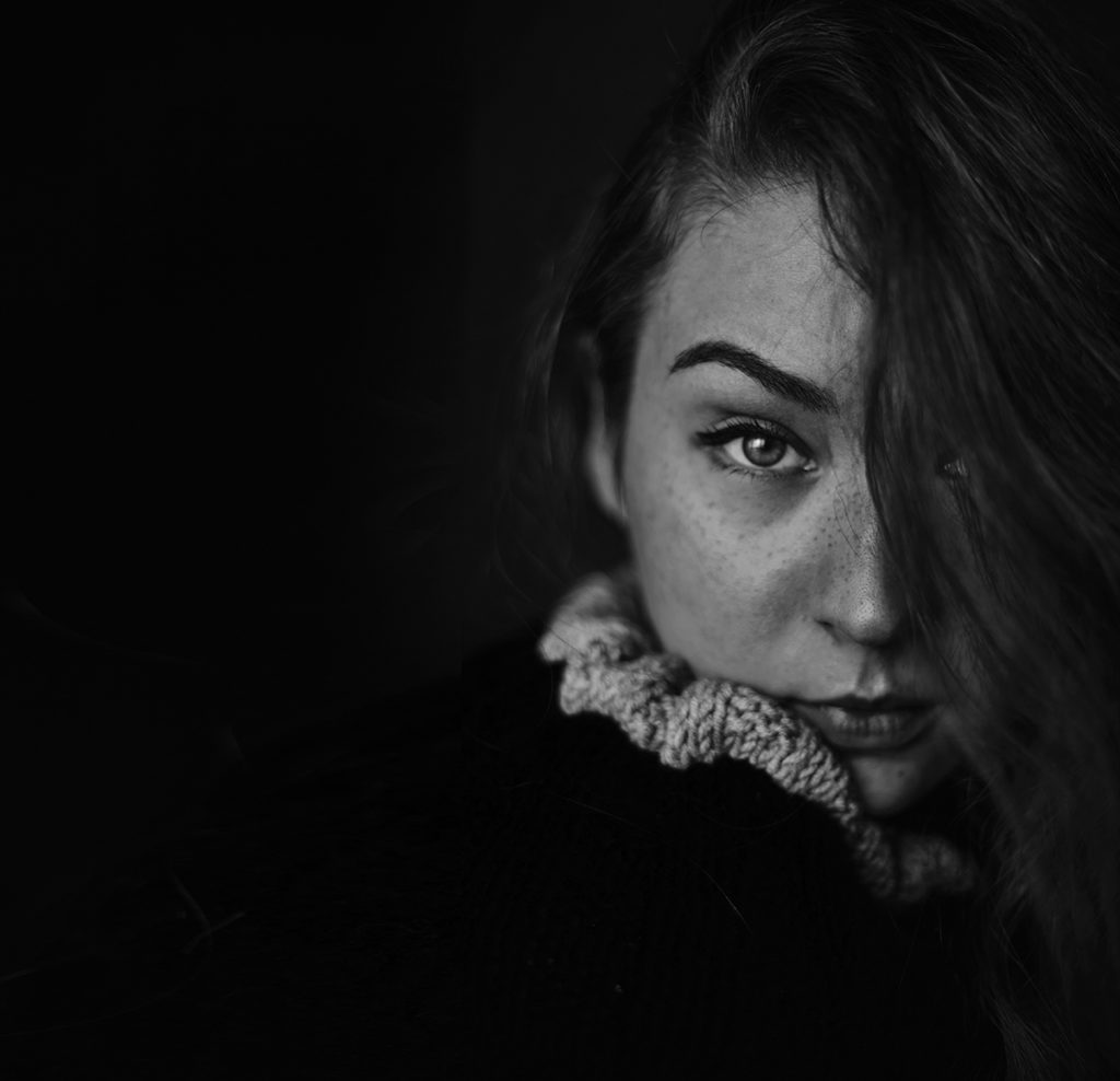 black and white self portrait